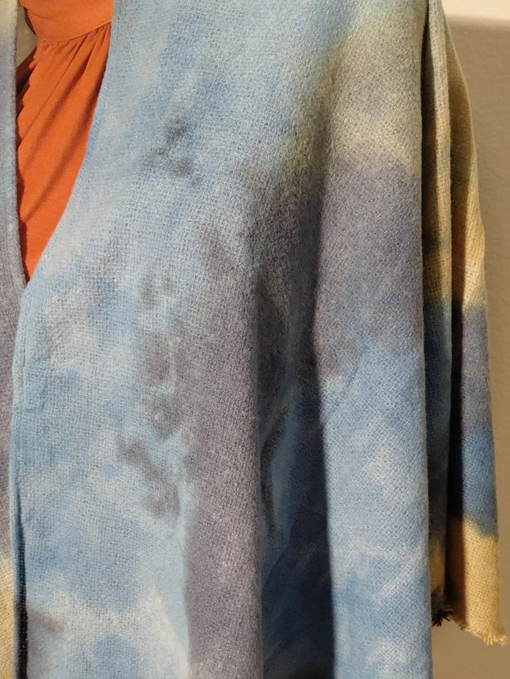 Women's Blue & Cream Open Front Poncho Wrap